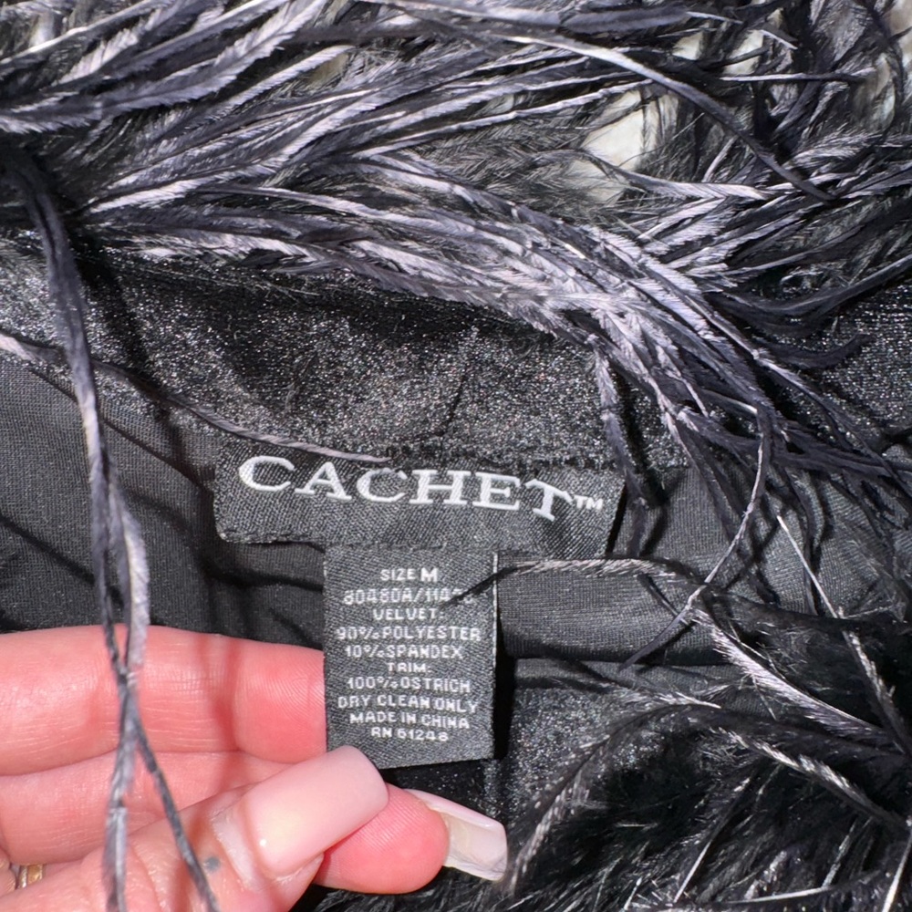 Cachet Black Long Sleeve Top with Feather Trim - Picture 5 of 7